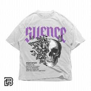 T-shirt graphique Silence Skull, style gothique, streetwear, unisexe, surdimensionné, esthétique Y2K, vintage, grunge - Product Image 1