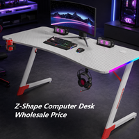 Bureau de jeu PC pliable en métal avec texture fibre de carbone, support de tasse et éclairage LED RGB pour gamers - Vente en gros