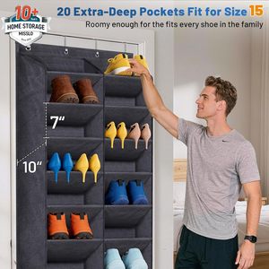 Over The Door <b>Shoe</b> Organizer 30+ Pairs 20 Deep Pockets Hanging Rack For Closet Storage Black Oxford Fabric - Product Image 3
