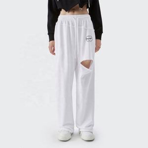 OEM Custom Logo <b>Wide</b> <b>Leg</b> Sweatpants French Terry <b>Joggers</b> Plus Size Plain Hole Oversized Street Print Straight <b>Joggers</b> for Women - Product Image 6
