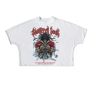 Camiseta de cuello redondo estilo jersey, extragrande, con hombros caídos, estampada DTG, de tejido grueso, con efecto desgastado y corte cropped, con logotipo personalizado del fabricante - Product Image 2
