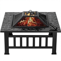 Brasero extérieur moderne en fer poli de 32 pouces avec couvercle imperméable pour patio et camping (noir)