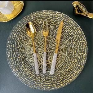 Assiettes de présentation de luxe en <span class=keywords><strong>verre</strong></span> de 13 pouces, motif galaxie nuit étoilée, multicolores, rondes, pour mariages, fêtes et banquets - Product Image 1