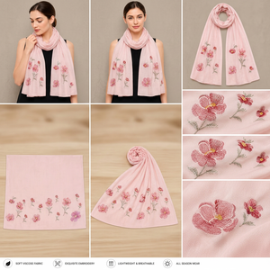Chal de Algodón Floral Rosa para Mujer, Bordado, Ligero, Transpirable, Suave, para Uso Casual en Primavera - Product Image 2