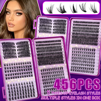 Kit d'extension de cils DIY 456 pièces avec colle, pince à cils, styles variés, cils individuels effet manga et wispy