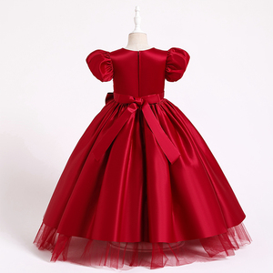 Robes pour enfants 2022, robes de fête à manches courtes en satin pour enfants, robe de bal à nœud pour filles de 12 ans, robes de mariage pour filles - Product Image 5