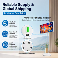 Monitor de TV LED Inteligente con Pantalla Táctil de 15.6 Pulgadas, Portátil, Móvil, con Soporte de Piso Inalámbrico, Blanco, Smart TV Full HD, para Educación al Aire Libre, 1 Año de Garantía