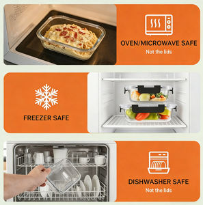 Lonchera de Vidrio Borosilicato con Tapa, Apta para <span class=keywords><strong>Microondas</strong></span>, de Una Sola Capa, para Mantener la Frescura, Recipiente de Vidrio de Grado Alimenticio para Alimentos - Product Image 4