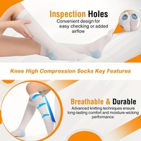 Chaussettes de compression anti-embolie personnalisées, blanches, graduées 15-20 mmHg, style hospitalier, hauteur genou, avec trou d'inspection
