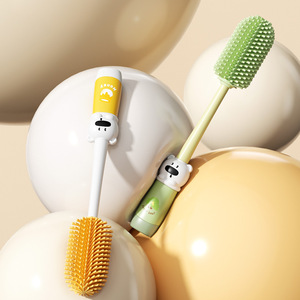 Brosse à biberons Honey Bear 4 en 1 en silicone à long manche pour le nettoyage des biberons et des couvercles de tasses, portable avec capuchon de rangement - Product Image 4