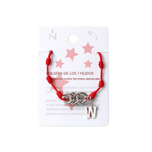 Braccialetto PULSERA W in acciaio inossidabile a sette nodi con lettera W e ciondolo con filo rosso, gioiello alla moda per donna, idea regalo. - Product Image 1