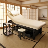 Table de massage multifonction en bois massif au design contemporain, avec éponge haute densité, appui-tête intégré et tiroir de rangement pour spa et salon