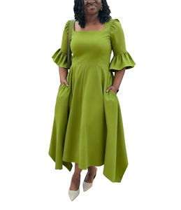 Nuevo Vestido Maxi Elegante y Chic para Mujer, Talla Grande, Color Sólido, Cuello en U, con Volantes, a la Moda - Product Image 2