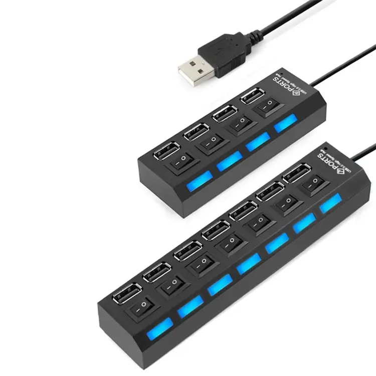 Bộ Chia Hub USB 7 Cổng USB 2.0 Có Công Tắc Bật/Tắt Nhiều Cổng USB Hab Tốc Độ Cao Cho Máy Vi Tính Phụ Kiện Máy Tính