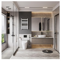 Armoires de salle de bain d'angle modernes nordiques en PVC et coiffeuses avec lumière LED miroir MDF carcasse laque panneau de porte traitement de surface