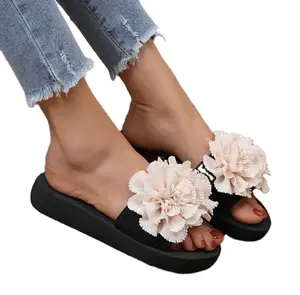 HotWomen's Bohemian Slip On Flats Women Flower Flat Slippers Non-Slip Beach Shoes Soft Comfy Flat Shoesレディーススリッパ