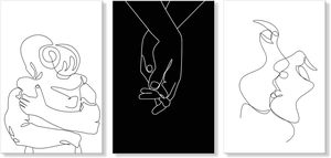 Arte de Líneas: Pareja Enamorada, Tríptico de Arte Mural, <span class=keywords><strong>Dibujo</strong></span> de Una Línea en Blanco y Negro, Impresión Romántica en Lienzo, Decoración <span class=keywords><strong>Minimalista</strong></span> de <span class=keywords><strong>Abrazo</strong></span>, Sin Marco, para Dormitorio - Product Image 2