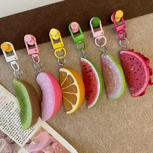 Wholesale Cute Simulation Fruit Slice Resin Keychain Realistic Kiwi Orange Watermelon Bag Charm Colorful Buckle <b>Hanging</b> <b>Ornament</b> - Product Image 1