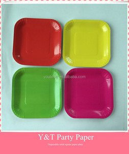 Colorido de la plaza de placas de papel de Color sólido platos desechables platos <span class=keywords><strong>fiesta</strong></span> decoraciones - Product Image 2