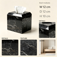 Boîte à mouchoirs en marbre noir Nero Marquina de luxe, surface rainurée, design moderne, distributeur de mouchoirs pour hôpital, hôtel, design graphique