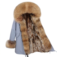 Damen-Parka in Olivgrün mit Pelzbesatz an Kapuze und Bündchen, winddichter, dicker Wintermantel in normaler Länge, lange Ärmel, Reißverschluss.