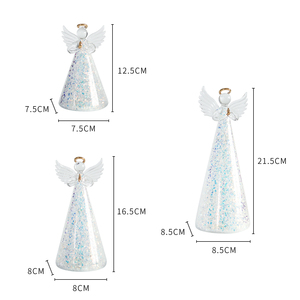 Petit ange de Noël en verre à vendre, ange en verre transparent avec lumière LED, décoration de jupe d'ange avec paillettes, décoration de Noël, cadeau - Product Image 1