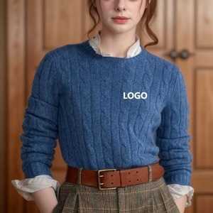 Produttore ODM e OEM di Maglioni Personalizzati per Donna con Logo Animale Cavallo Ricamato, Girocollo, Lavorazione a Trecce - Product Image 1