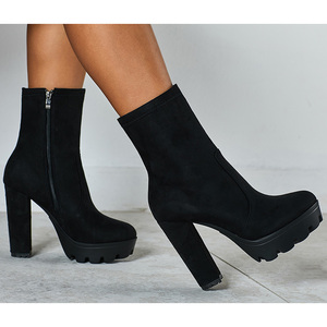 Women's Shoes 2025 New Short Boots Boots Spring Thick Heel Thick Sole High Low Top Black Shoes Women's British - Product Image 3