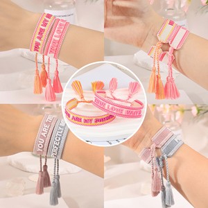 Pulsera bordada con texto estereoscópico 3D LOVE YOURSELF LOVEBIRDS pulsera de la Amistad pulsera de borla hecha a mano al por mayor - Product Image 6