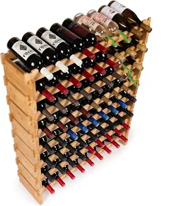 72 병 쌓을 수 있는 모듈식 와인 랙 와인 스토리지 랙 솔리드 대나무 와인 홀더 디스플레이 선반, 흔들림 없음 (8 단, 72 보