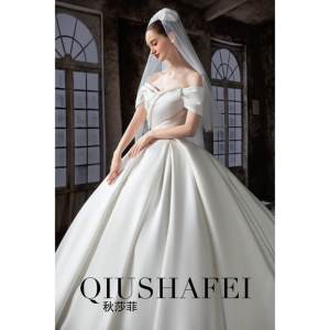 Nouvelle Robe <span class=keywords><strong>de</strong></span> Mariée Blanche Rétro-Élégante 2026, Faite Main, avec Fleurs en Relief et Perles, Épaules Plissées, pour Mère - Product Image 3