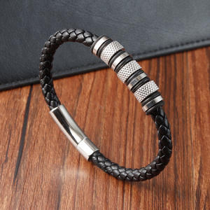 Pulsera De Cuero De Acero Gelang Kulit Tahan Karat Inoxidable Pria Pesona Baja Titanium Gelang Soket Magnet Gelang - Product Image 6
