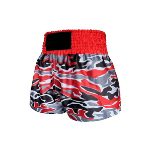 Pantalones Cortos de Muay Thai Unisex Rojos con Camuflaje Satinado, Pantalones de Entrenamiento de Kickboxing, Equipo de Combate con Camuflaje - Product Image 1