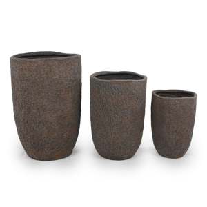 Pot de fleurs en céramique de style américain, écologique, durable, texture pierre brune patinée, pour intérieur, extérieur, jardin, sol - Product Image 5