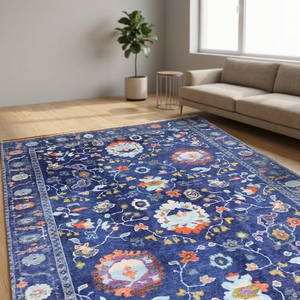 Factory Price Custom Blue Oushak Prayer Runner Set Machine Made Non-Slip Low Pile Polyester Floral Area Rug Woven Technique Home - Product Image 3