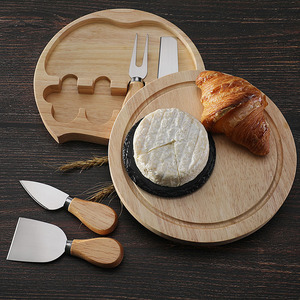 Hot Selling 4-Piece Round Cheese <b>Tool</b> Set Stainless Steel Knife and Wooden Cutting <b>Board</b> for Lovers - Product Image 3