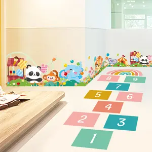 Stiker dinding kamar bayi, perekat diri permainan nomor kartun dengan stiker dinding pelangi
