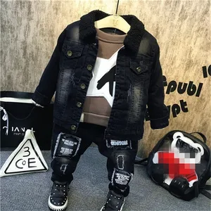 Enfants Noir Déchiré Veste Vêtements Garçons Hip Hop Denim Polaire Veste Manteau Pour Automne hiver