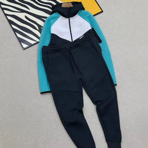 Men's Hooded Color Blocking Sweatshirt Set Casual Autumn Wear Breathable Knitted Spandex Cotton Joggers - Product Image 2