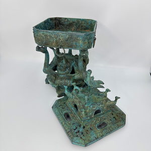Squisito antico bruciatore di incenso in bronzo cinese antico quattro draghi quattro fenici pratici oggetti artistici in metallo periodo di guerra - Product Image 3