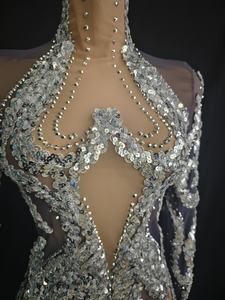 Robe moulante courte à manches longues en maille à paillettes pour femmes noires, costume de scène pour soirée en boîte de nuit, performance de ballet - Product Image 2