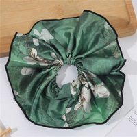 Femmes Vintage fleur-Style encre-lavage peinture cheveux chouchous Satin cheveux cravate verrouillage bord couture élastique cheveux accessoires pour