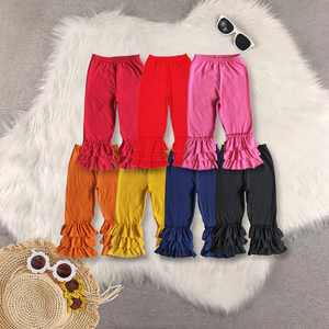 Pantalones Casuales para Niña de Alta Calidad, Ecológicos, Largos, de Algodón Sólido, Color Caramelo, con Volantes - Product Image 1