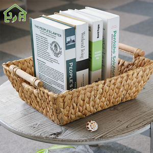 Op maat gemaakte ecologische rechthoekige bestseller opbergmand van waterhyacint met 2 houten handvatten YR Home BSCI gecertificeerd - Product Image 5