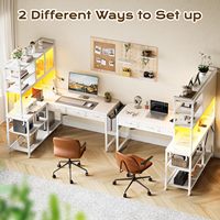 Bureau d'angle en L blanc avec 3 tiroirs en tissu, étagères de rangement latérales et 6 niveaux pour ordinateur et jeux
