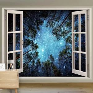 Moderno 3D paisaje ventana decoración bosque Natural playa simulación colgante tela pared Mural para habitación Fondo 3D Natural - Product Image 4