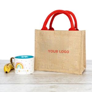 Sac fourre-tout en jute personnalisé de qualité supérieure, vente chaude en usine, avec logo personnalisé, sac de courses écologique avec poche intérieure en toile - Product Image 3