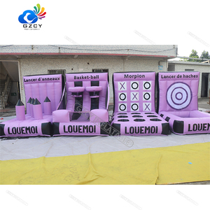 Château gonflable interactif Tic Tac Toe de qualité commerciale, violet, jeu à <span class=keywords><strong>4</strong></span> rangées, certifié CE, taille et couleur personnalisables pour le carnaval - Product Image 1