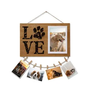 Pafu กรอบรูปรูปสุนัขแมวพร้อมคลิป,กรอบรูปของขวัญสำหรับคนรักสุนัขแบบแขวนทำจากไม้