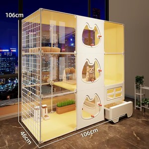 Villa panoramique pour animaux de compagnie avec un espace extra large, lit et niche pour chien intégrés, bac à litière inclus, fournitures - Product Image 2